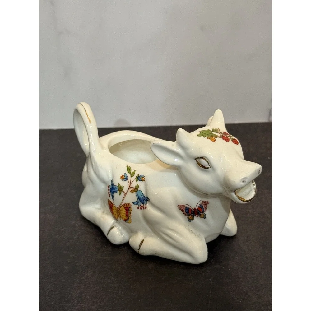Lenwile Ardalt Artware Japan Cow Creamer Vintage White Floral Milk Coffee Tea